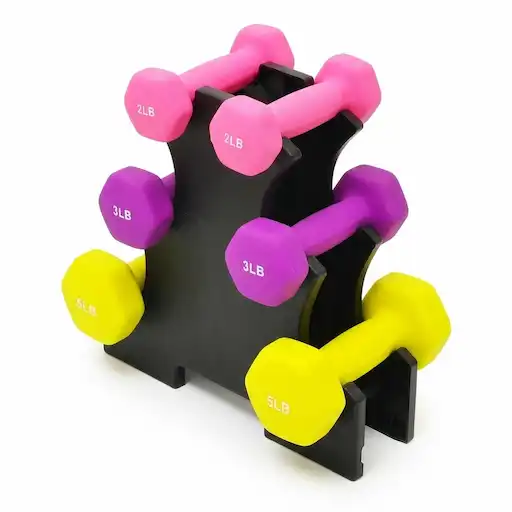 Fitvids Neoprene Dumbbell Set 6 piece with rack 2 3 5 pound pairs