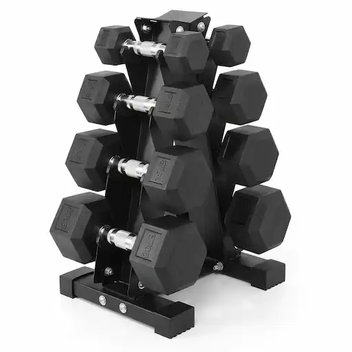 Fitvids Rubber Coated Hex Dumbbell Set with Storage Rack 100lb